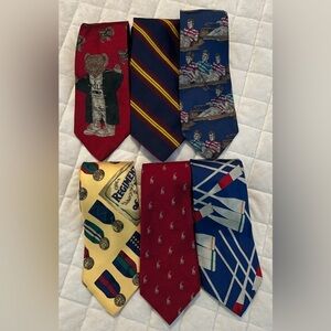Lot 6 Polo Ralph Lauren Silk Ties Bear Rowing Skulling Medals Pony Vintage USA